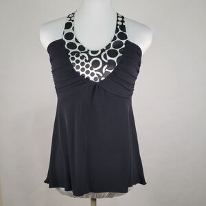 Iz Byer California Y2K halter top black white circles size small